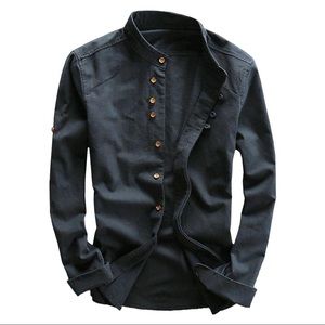 REVERB long sleeve Mandarin Collar Cotton Shirt